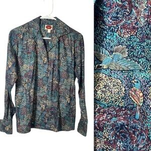 Vintage Corbin Ltd Bird Printed Artsy Abstract Blouse 4 (Small)